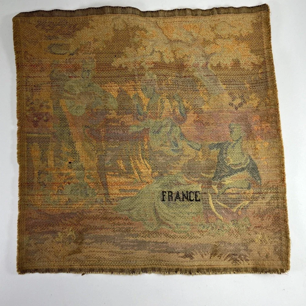 Antique French Tapestry Square Ladies Swing Man Textile Rococo Jacquard Victoria